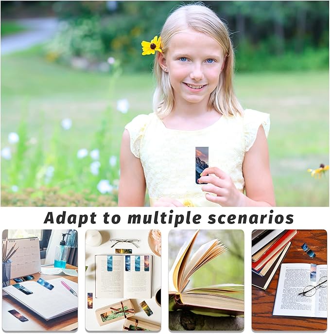 96 Pieces Magnetic Bookmarks Magnet Page Markers - Book Marks for Reading Women & Men with Storage Boxes - Cute Magnet Bookmark Clips for Reading Pleasure（Scenery）