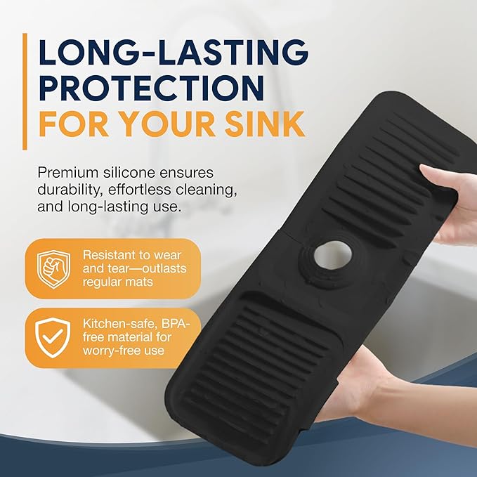 24” Silicone Faucet Mat For Kitchen Sink, Kitchen Sink Splash Guard Behind Faucet, Kitchen Faucet Mat For Kitchen Sink, Kitchen Sink Faucet Mat Splash Guard and Sink Water Splash Guard (Black)