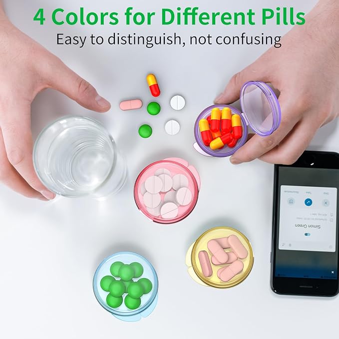 Small Pill Box, (4 Pack) Travel Pill Case Portable Daily Pill Organizer Mini Medicine Storage Container for Pocket Purse Cod Liver Oil Storage Box Earplug Case