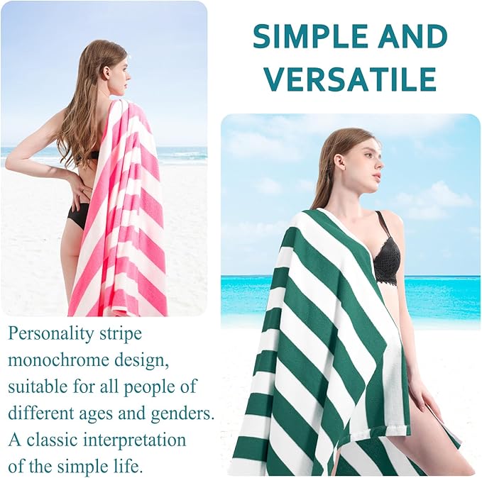 6 Packs Oversized 72X40 Inch Stripe Beach Towel Thin Terry Set Extra Large XL Big Clearance Soft Swim Absorbent Towels Pool Travel Accessories Essentials Camping Blanket Men Women Adults Gift Green