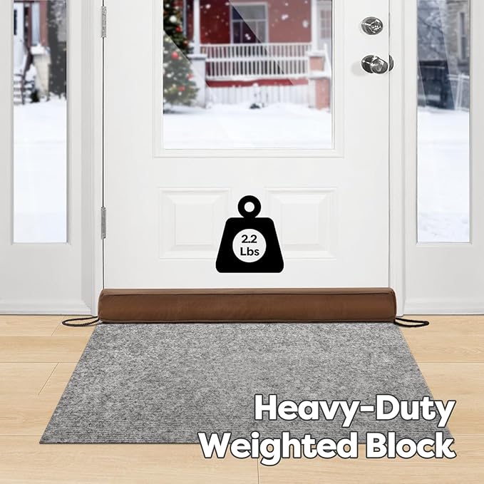 Comfyanno 36” Weighted Under Door Draft Stopper, Fits Front, Bedroom, Interior Door, Easy to Install, Block Cold Air Draft from Bottom Door, 2.2lb, Fits Door Gap up to 3”, Brown