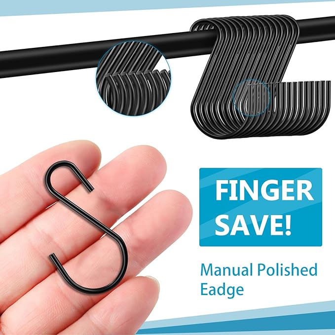 Sratte 150 Pcs S Hooks for Hanging 1.8 Inch Heavy Duty S Hooks Bulk Curtain Hanging Connectors Mini S Shaped Hangers Ornament for Plants Pots Pans Mugs DIY Jewelry (Black)