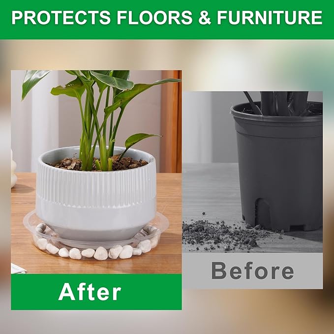 CATIFLIN 24 Pack Clear Plant Saucers - 8, 10, 12 Inch Plastic Plant Trays for Pots, Flower Pot Saucers, Indoor & Outdoor Planter Drip Tray for Water Drainage & Protection
