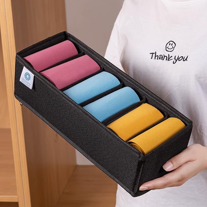 Qozary 3 Pack Sock Underwear Drawer Organizer Dividers, Collapsible Cabinet Closet Storage Boxes for Clothes, Socks, Lingerie, Underwear, Tie, Belt, Baby, Bedroom