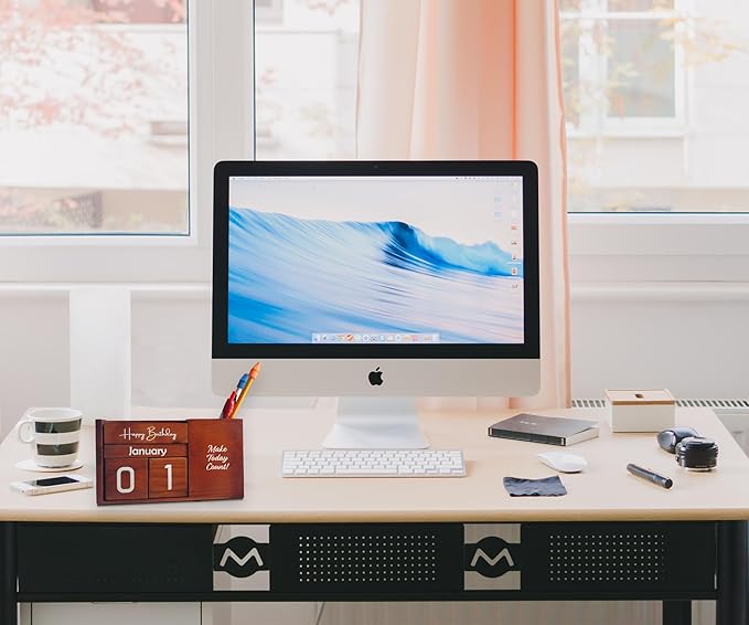 STRIVE ZEN Perpetual Wooden Desk Calendar - Timeless Elegance for Daily, Weekly, and Monthly Planning | Solid Pine Wood, Desk Decoration, and Thoughtful Gift with Bonus Happy Birthday Block Included