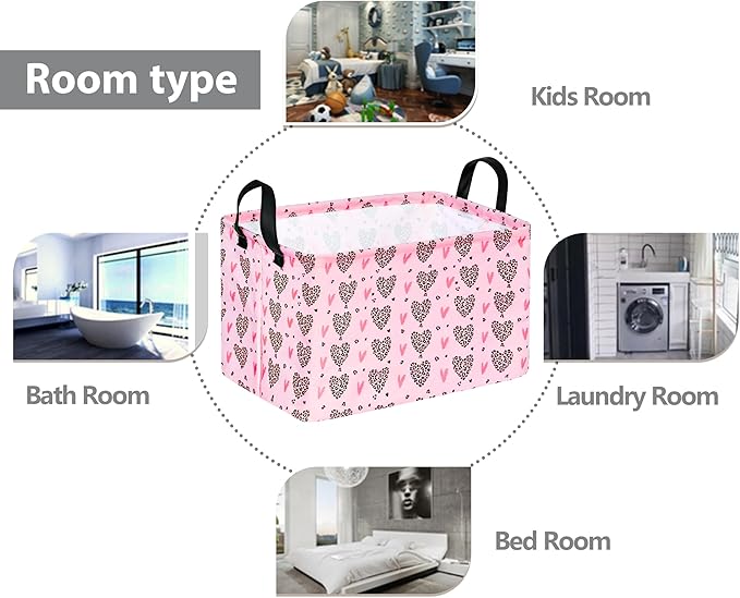 Rec Heart Print Box Hamper Storage Basket Collapsible Organizer Bin Gift Shelf Baskets for Home and Kitchen Storage