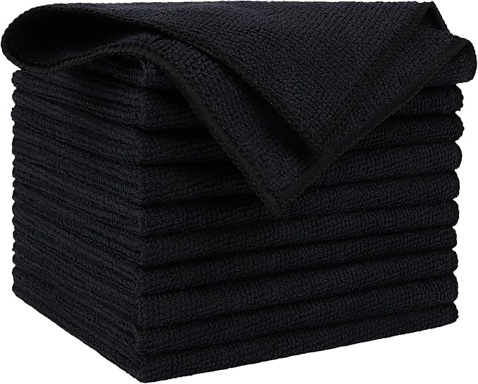 AIDEA Microfiber Cleaning Cloth Black 10PK, Microfiber Towels for Cars, Premium Washcloths, Dusting Cloths, Lint-Free Cleaning Rags for SUVs, House, Kitchen, Window, Cleaning Supplies 12×12"
