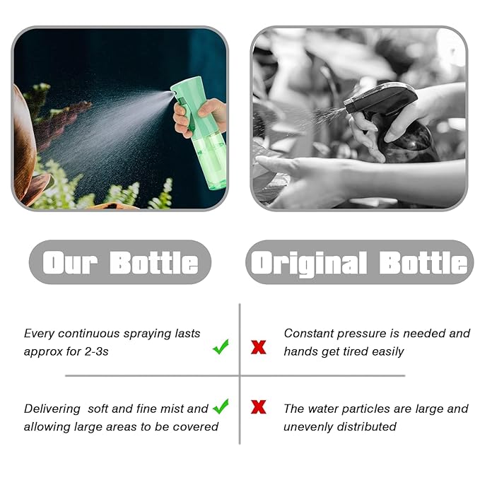 Spray Bottle for Hair (6.8OZ /200ML) Continuous Ultra Fine Mist Sprayer for Hair, Salons, Barber, Plants, Skin Care, Cleaning 2 Pack CLEAR GREEN