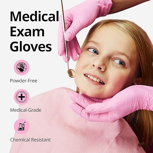 SwiftGrip Pink Nitrile Gloves, 3-mil, Industrial Gloves Disposable Latex Free, for Cleaning & Esthetician, Rubber Powder-Free, 100-ct Box (X-Small)
