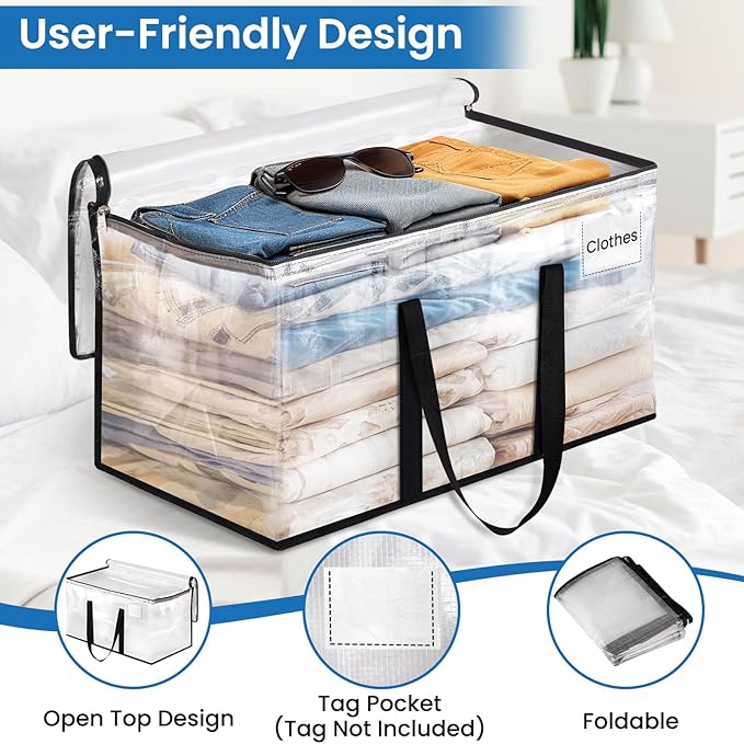 Clear Moving Bags Heavy Duty Extra Large, Moving Supplies with Reinforced Handle and Double Zipper, Storage Bags for Moving Essential, Packing Bags Alternative to Moving Box(4 Packs, Clear)