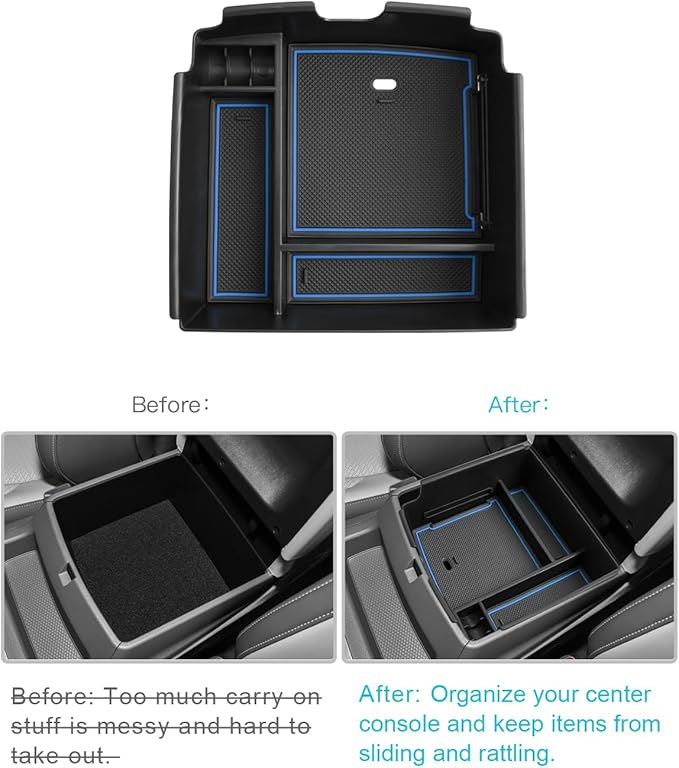 CDEFG for 2025 Kia Carnival Center Console Organizer Tray 2022-2025 Kia Carnival LX LXS EX SX SX Prestige Accessories Middle Console Organizer 2025 Carnival Armrest Storage Box(Blue)