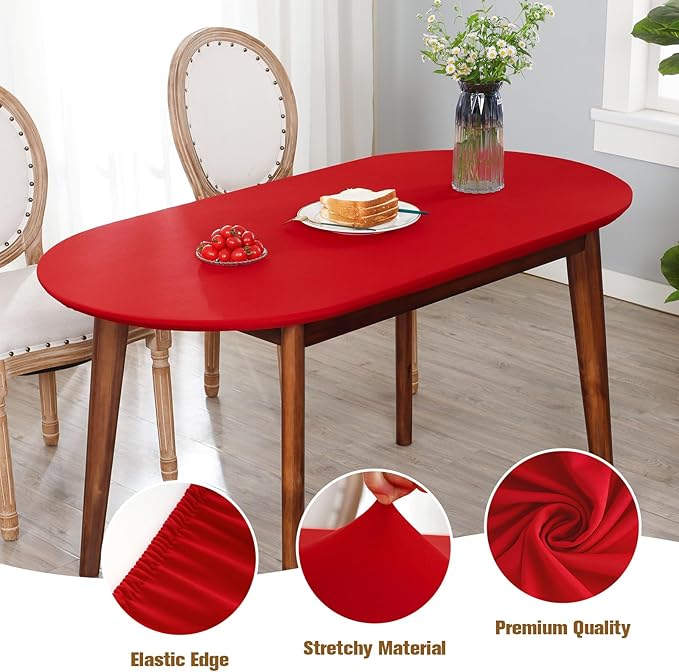NEWISHER Fitted Oval Tablecloth 42 x 60 Inch Elastic Table Cloth, Stretch Spandex Table Cover Red Washable Polyester Top Cap Cover for Dining Picnic Camping Indoor and Outdoor