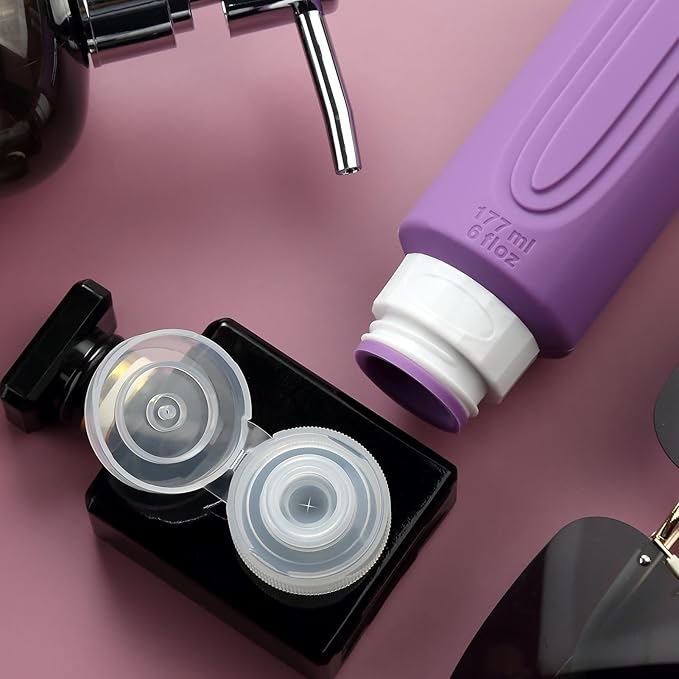 Travel Bottles for Toiletries, Large 6oz Oversize Containers, BPA Free Leak Proof Tubs Refillable Liquid Traveler Accessories with Toiletry Bag for Cometic Shampoo and Lotion Soap (4 Pack)