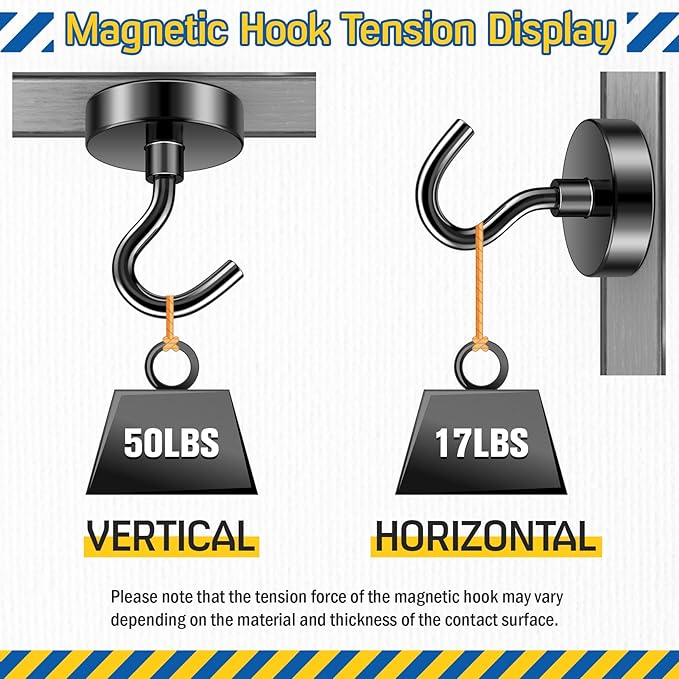 FINDMAG Black Magnetic Hooks, 50lbs Strong Magnetic Hooks for Hanging, Neodymium Rare Earth Heavy Duty Magnets with Hooks, N52 Magnet Hooks for 2026 Cruise Cabin Ship Essentials, Travel, 6 Pack