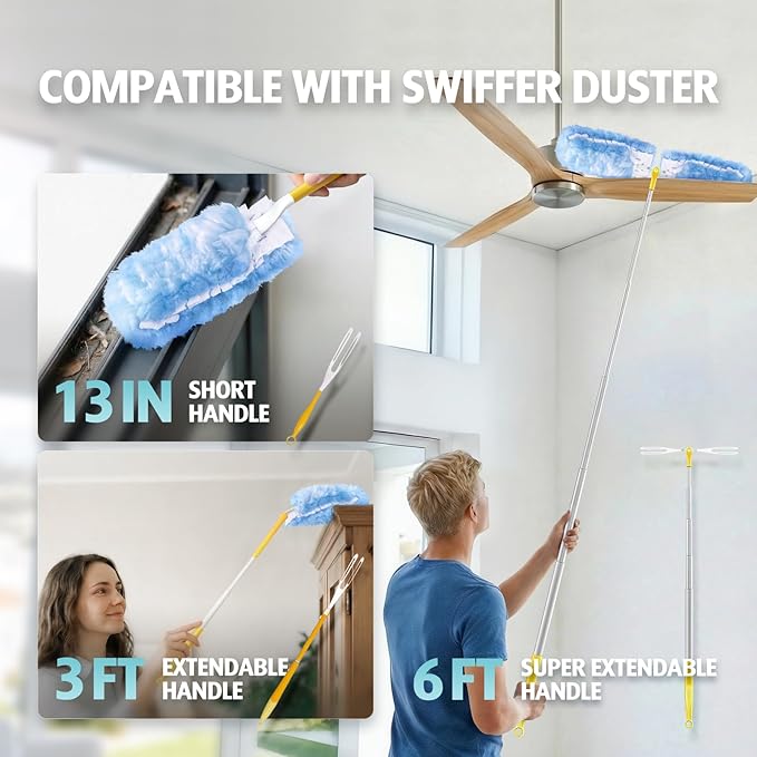 Duster Refill for Swiffer Duster, 50 Count Heavy Duty 2 Side 360° Duster Refills, 6X Microfibers, Disposable Multi Surface Dusters for Cleaning (Not Include Handle)