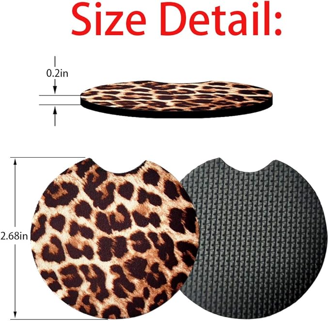 2 Pack Car Coasters for Drinks - 2.75 Inch Cute Cup Holder Coasters for Women, Removable Absorbent Coaster, Interior Accessories for Women & Girls (Yellow Leopard)