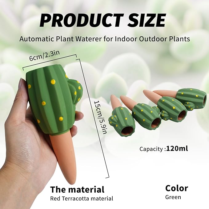 4 Pack Terracotta Watering Spikes, Self Watering Planter Insert, Small Watering Globes for Vacation Care, Garden/Office/Outdoor/Indoor Plants