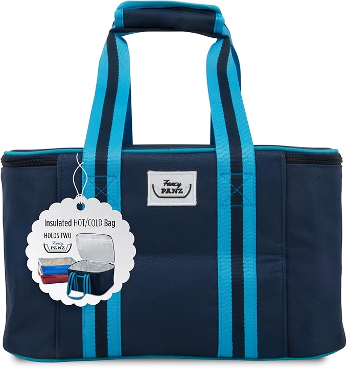 Fancy Panz - Navy Blue Insulated Casserole Carrier Bag - Insulated Thermal Bags for Hot & Cold Food Holds 2 Standard Size Fancy Panz - 2 Pockets - Food Container - Hosting Essentials