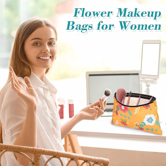 Reginary 20 Pcs Makeup Bags for Women Bulk Flower Canvas Cosmetic Bags with Zipper 7 x 4.3 Inches Floral Multicolor Travel Pouch Small Toiletry Organizer for Valentine's Day Friend Girlfriend Gifts
