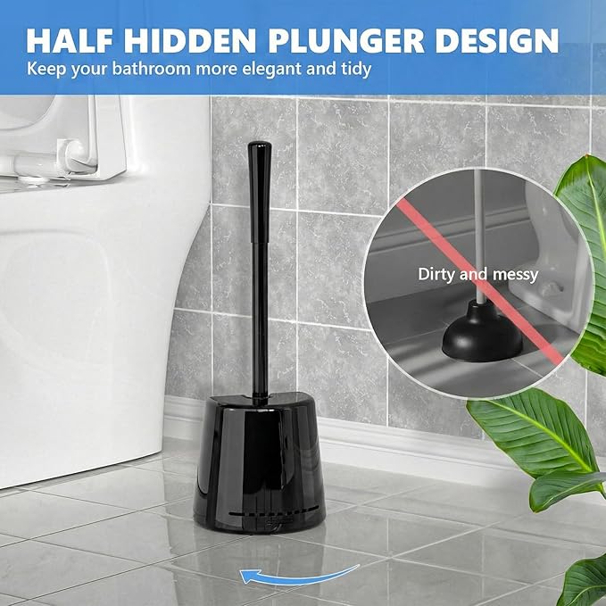 Toilet Plunger with Holder, Plungers for Bathroom Heavy Duty for 5.3-inch Toilet Drain, Toilet Plunger and Holder Combo for Bathroom Cleaning (Style 1)