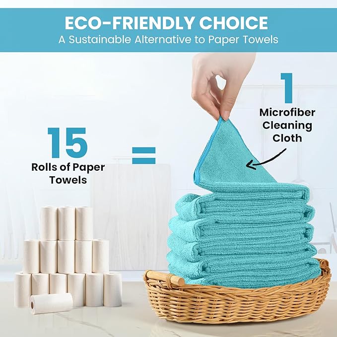 SIFANGKE Microfiber Cleaning Cloth, 12 Pack SkyBlue Cleaning Rags for Housekeeping, Reusable Microfiber Towels for Car, Kitchen, Bathroom and Household Cleaning Supplies, 11.8"X11.8"
