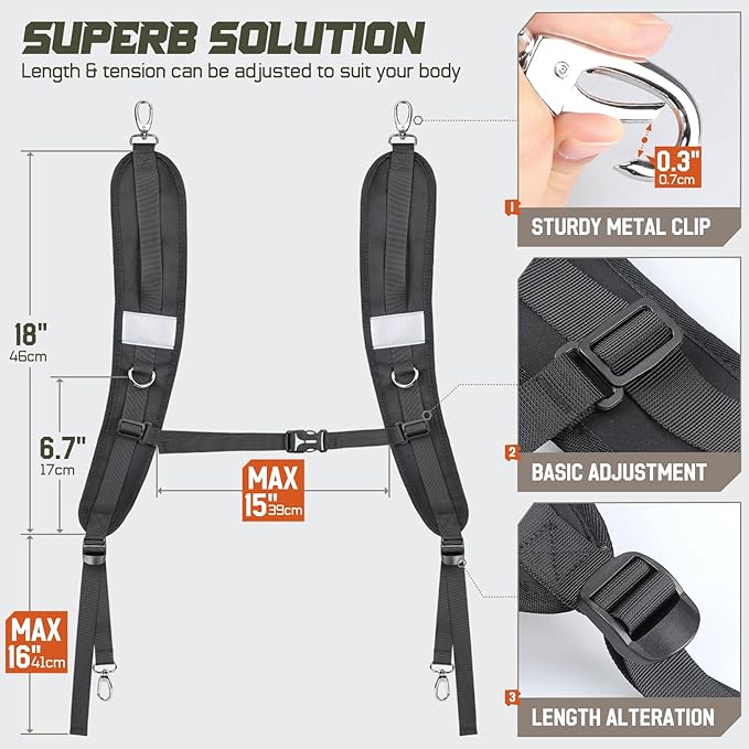 Backpack Straps, Backpack Shoulder Strap for bags strap Replacement Padded Strap Adjustable with Metal/Plastic Clips