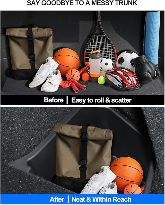cybtkcar for Tesla Trunk Storage Bins Model Y Juniper 2026 2025 Refresh Rear Organizer with Lid Trunk Side Storage Box Model Y Interior Accessories TPE Waterproof Cargo Storage Bins Black 2PCS