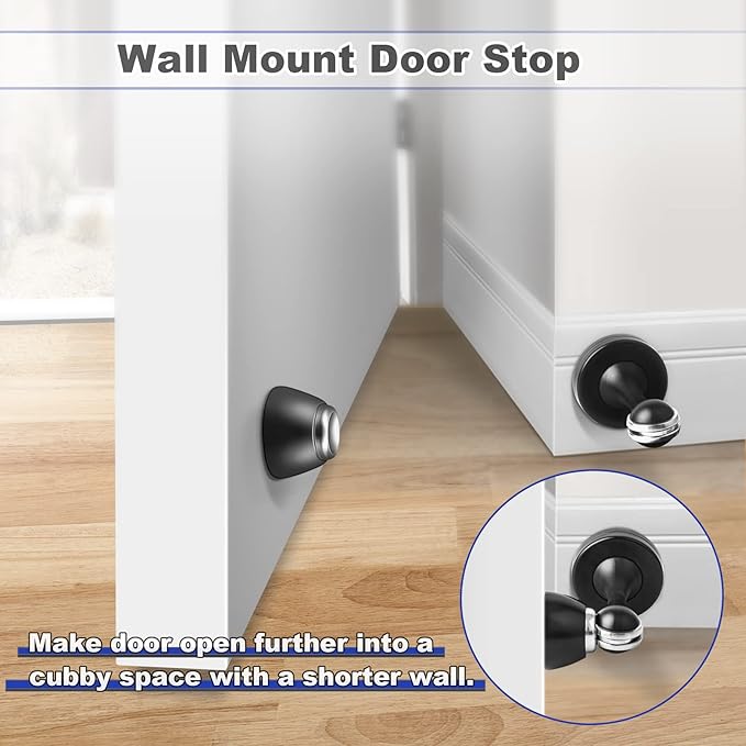 10 Pack Door Stoppers, Magnetic Door Stops Black Wall Floor Mounted Doorstop Heavy Duty Stainless Steel Door Holder Catch, Magnet Doorstops Keep Doors Open