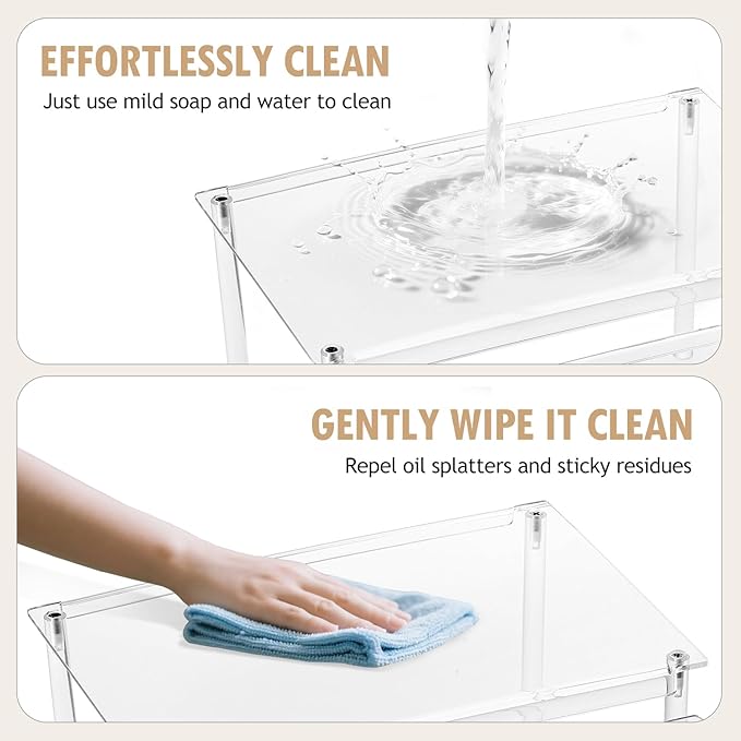 Acrylic Spice Rack Organizer Shelf for Cabinet, Set of 4 Shelves for Kitchen Organizers and Storage, Stackable Display Riser Shelf for Countertop Display Pantry Cabinet, Clear Shelves Room Decor