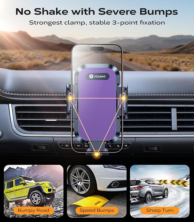 VICSEED 2026 Upgrade Phone Holders for Your Car with Double Lock Vent Clip Cell Phone Car Mount Universal Car Phone Holder, 360° Rotation Easy Clamp Car Mount for iPhone 17 Pro Max 16 15 14 13 12