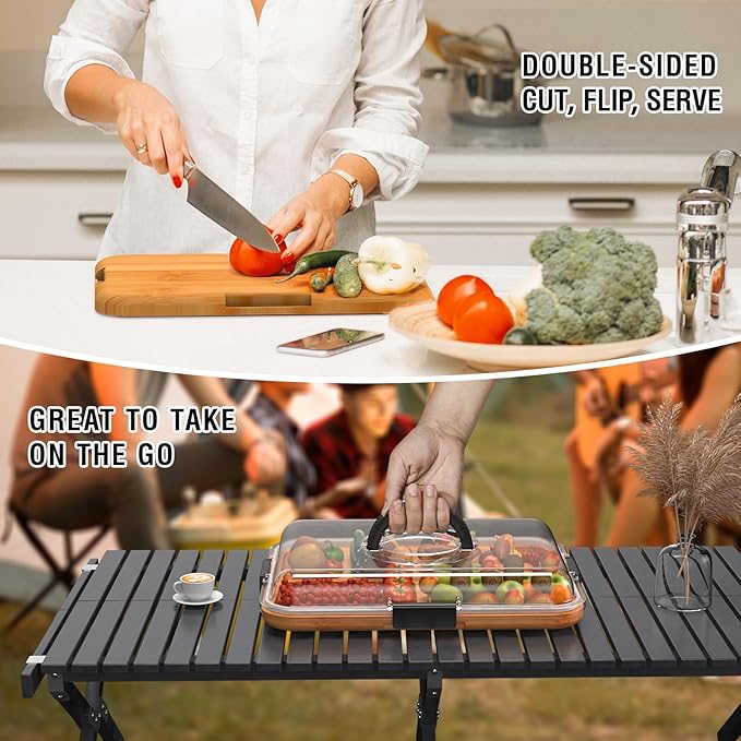 Renmxj Charcuterie Board with Clear Lid, Travel Portable Cheese Board Charcuterie Boxes Cutting Boards for Kitchen, House Warming Gifts New Home, Gifts for Women (Black, 1 Compartment)
