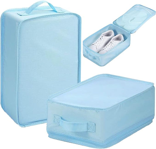 tianzong 2 Pack Plaid Travel Shoe Bag with Carry Handle & Mesh Pocket - Shoe Organizer for Sneakers, Heels, Sandals, Gym, Laundry (Blue)