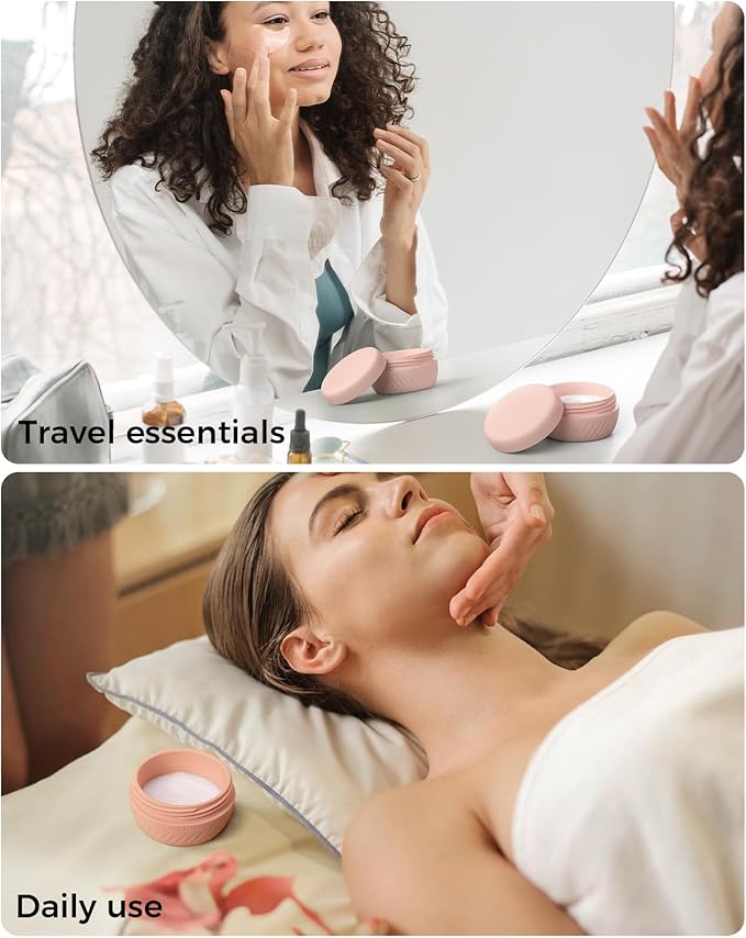 TakeToday Travel Containers for Toiletries, Leak-proof, TSA Approved, Refillable Silicone Cream Jars with Lid Travel Size Essential for Cosmetic toiletry Cream, 3oz, 4 Pack (Apricot)