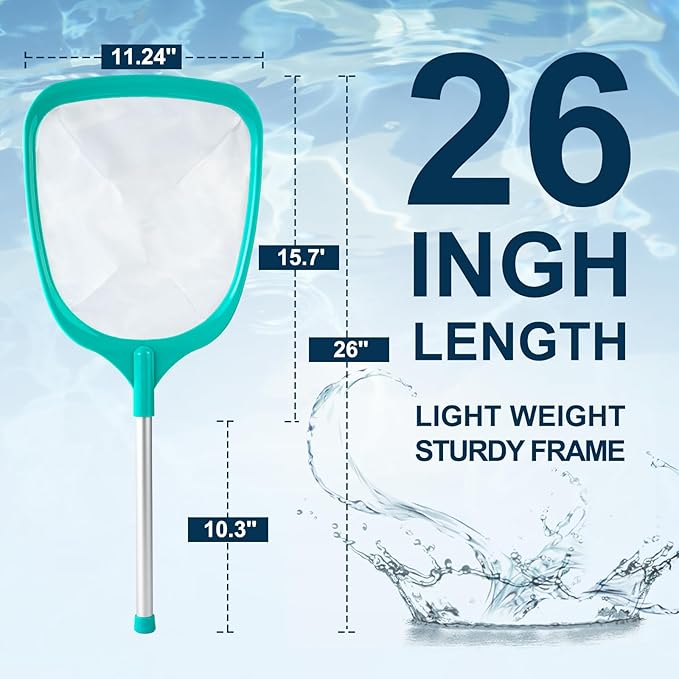Pool Skimmer - Pool Net with Reinforced Frame & Ultra Fine Mesh, Large Capacity Deep Rake Pool Skimmer Net for Fast Debris and Leaf Removal in Swimming Pools, Spas, Hot Tubs and Fountains