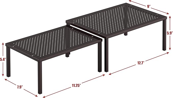 Simple Houseware Metal Top Expandable Stackable Kitchen Cabinet and Counter Shelf Organizer, Bronze