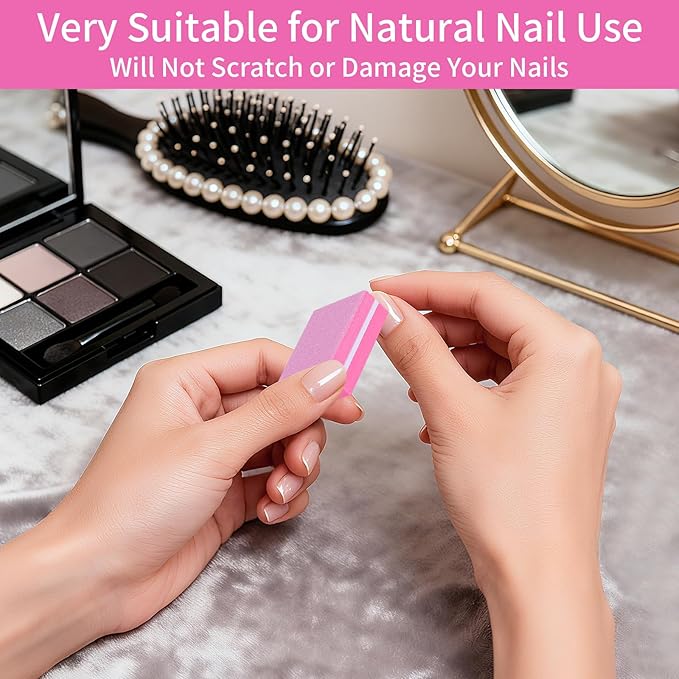 50PCS Mini Nail Buffer Block,Nail File,100/180 Grit Double Sided Sponge Files,Disposable Professional Manicure Prep Buffers for Acrylic & Natural Nails,Travel Size(Pink)
