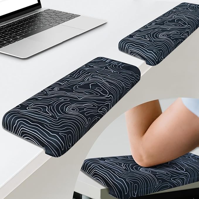 2-Piece L-Shaped Desk Edge Cushion,Memory Foam Elbow Pad & Wrist Rest,Non-Slip Ergonomic Design for Comfortable Typing & Elbow Pain Relief,Ideal for Office, Gaming,Home Use (Map Pattern)