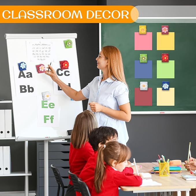 AceOrbit 12 Pcs Flower Magnets Clips Refrigerator Magnetic Clips Colorful Decorative Magnets Metal Magnet for Fridge Whiteboard Classroom Kitchen Office (Colorful)
