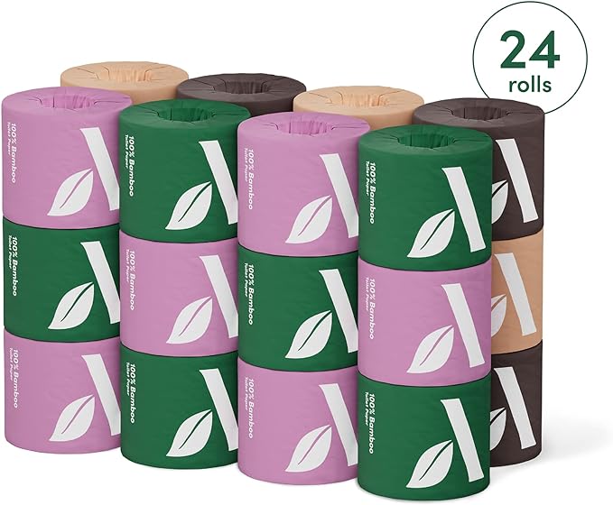 Amazon Aware Bamboo 3-Ply Toilet Paper, Unscented, 24 Rolls, FSC Certified, 350 Sheets, 8400 Count, Pack of 24, Plastic-Free