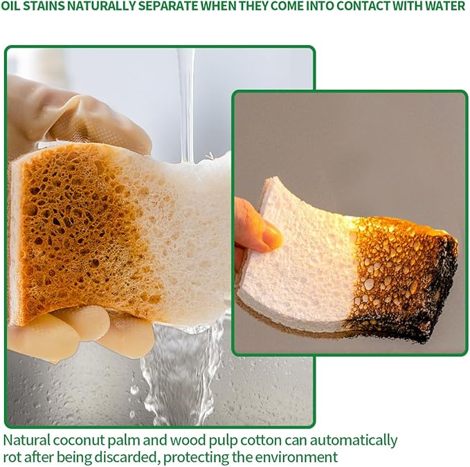 Sponges Kitchen Natural Dish Sponge Plant-Based Biodegradable Compostable Cellulose with Coconut Scrubber Sponge Non Scratch Eco Friendly Kitchen sponges for Kitchen Dishes（Pack of 24）