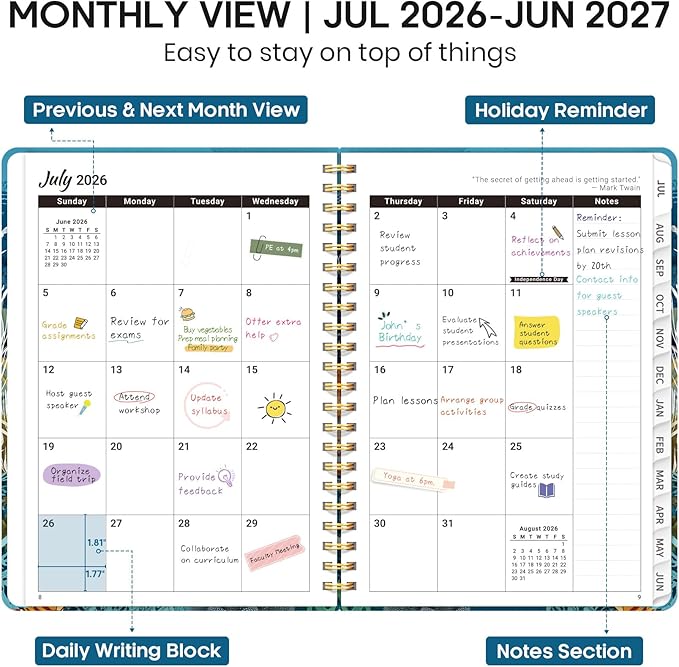 Academic Planner 2026-2027, Weekly and Monthly Calendar Book, July 2026 – June 2027, Hardcover Planner with Tabs, Perfect for Teachers, Students, Women & Men, A4 (8.5" x 11") - Turtle