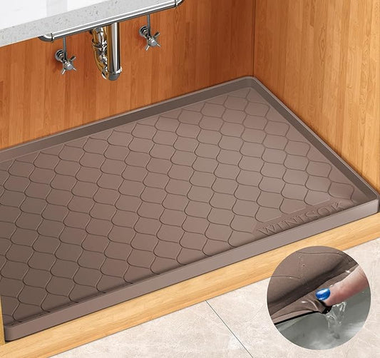 Silicone Under Sink Mat 22" x 19", kitchen Essentials and Gadgets, Shelf liner and Cabinet Protector, Home Organizers and Storage, Waterproof Bathroom Tray