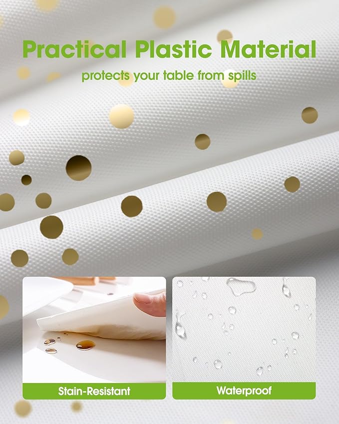 Pureegg Plastic Table Cloth Disposable 10 Pack, 54 x 108 Inch Table Cloths, Graduation Decorations Class of 2025, Graduation Tablecloths, Rectangle, Plastic Cover, Leakproof & Sturdy, White and Gold