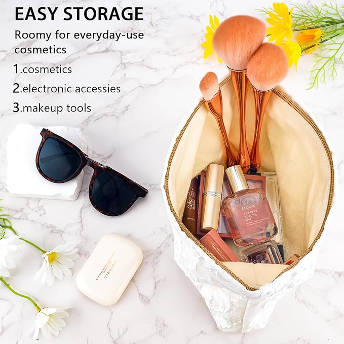 ZLFSRQ Flower Makeup Bag for Women Girls Teens Travel Cute Floral Cosmetic Bags Large Zipper Cosmetic Pouch for Purse Portable Toiletry Bag Aesthetic Embossed White Makeup Brushes Storage Organizer