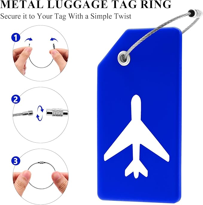 14 Pack Silicone Luggage Tag for Suitcases with Stainless Loop, TSA Approved, Privacy Protection Travel Essentials Bag Tags by Gostwo, Blue