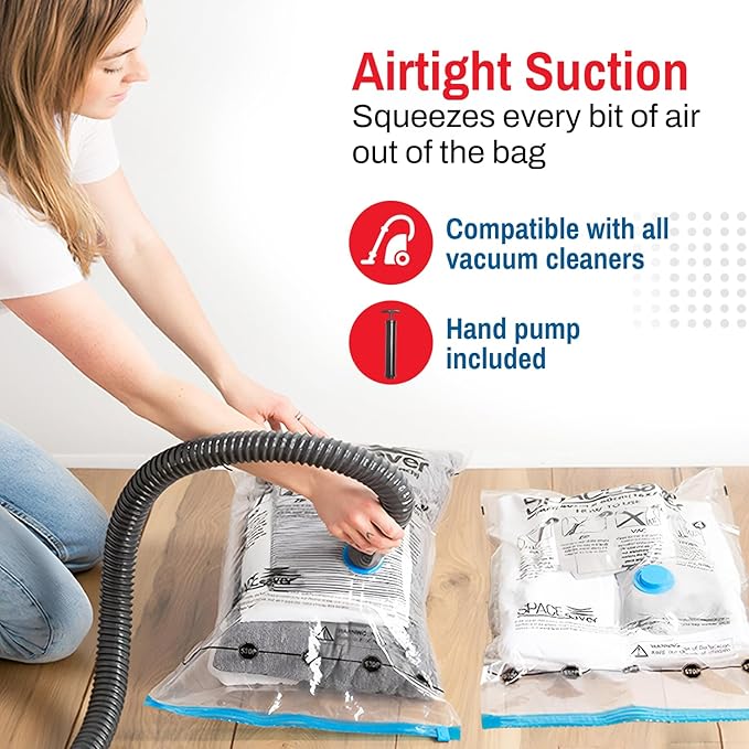 5 Pack Medium Vacuum Storage Bags for Comforters, Blankets & Clothes – Vacuum Sealed Compression Bags with Hand Pump – Space Saver Storage Bags for Bedding, Moving, Travel & Organization