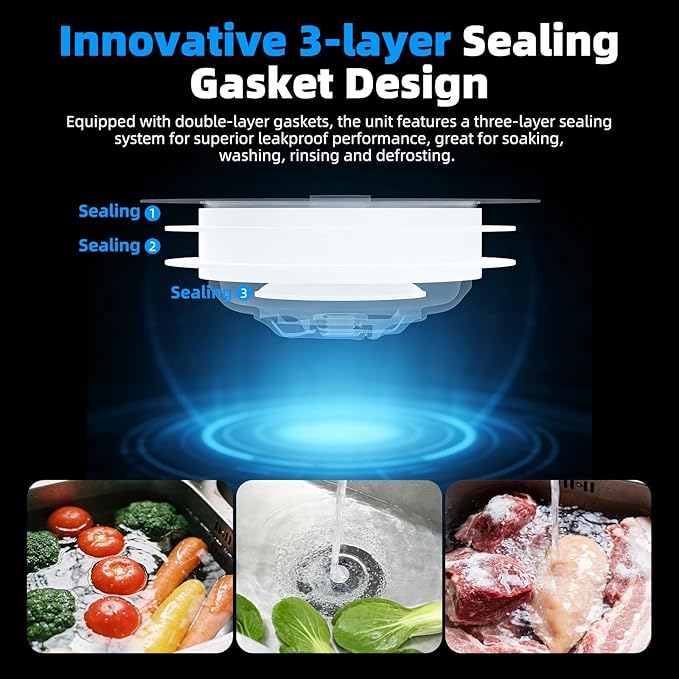Hibbent Upgraded 2 Pack 3 in 1 Kitchen Sink Drain Strainer, Stainless Steel Pop Up Sink Stopper, Larger Anti-Clogging Basket, 3-Layer Seal, Detachable Plug for US Standard 3-1/2" Drain, Matte Black