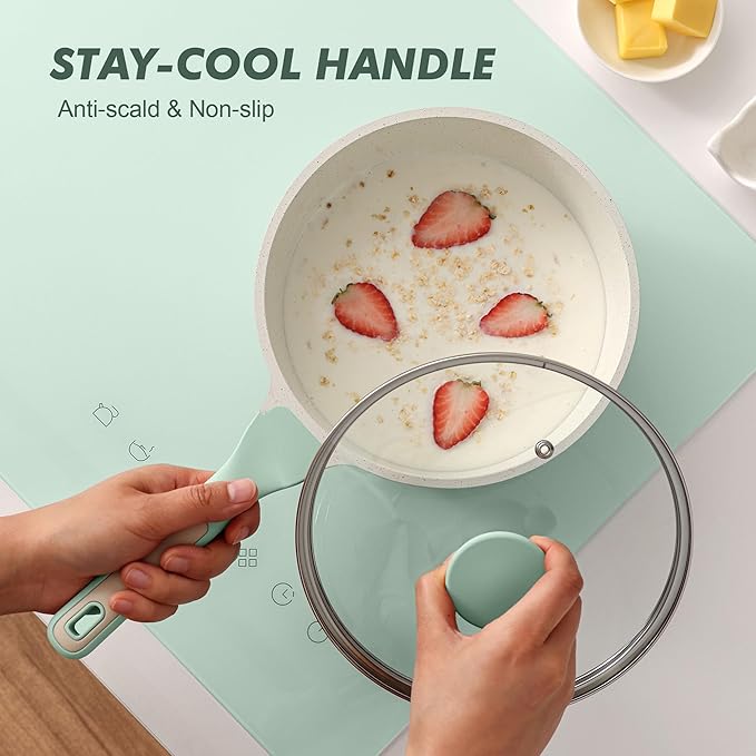 SENSARTE Ceramic Nonstick Saucepan with Lid 2.0 Quarts, Small Cooking Pot with Stay Cool Handle, Induction Compatible Saucepot, Ceramic Coating, Free of Intentionally Added PTFE/PFOA/PFAS, Mint Green