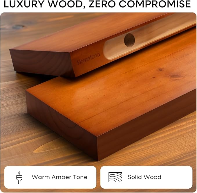 Homeforia Oak Floating Shelves 42 inch Long, High-End Solid Real Wood 42-inch Floating Shelves for Wall Mounted, Honey Oak Wooden 42-inch Floating Shelf, Heavy Duty Bracket, 42 X 6.5 X 1.75 in, Set of 3