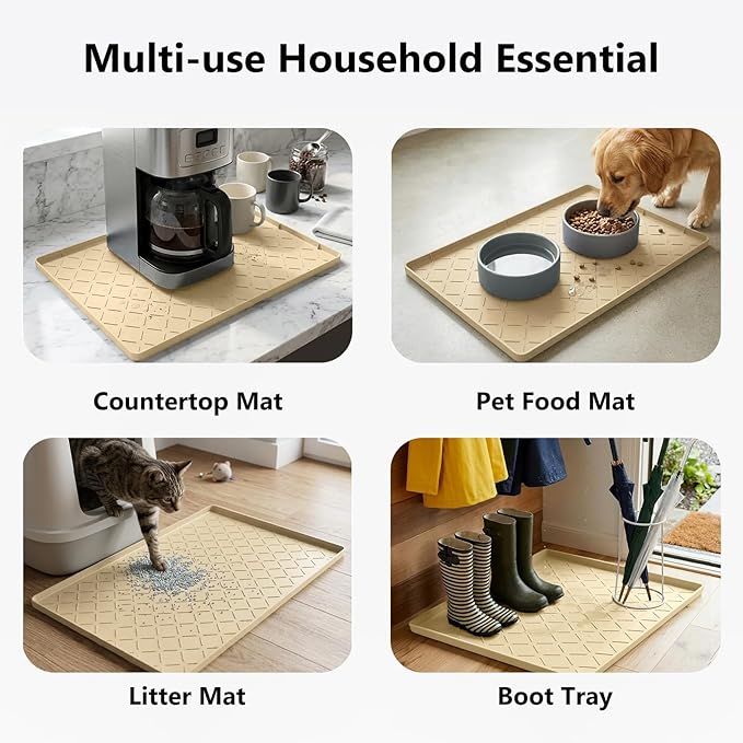 Mateeylife Under Sink Mats for Kitchen Waterproof 22"X19", Undersink Protectors，Silicone Mat Cabinet Liner, Under Sink Organizer for Bathroom and Kitchen，Boot Tray Pet Food Mat, Khaki